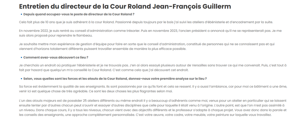 Interview Jean-françois Guillerm aux Ateliers de la Cour Roland